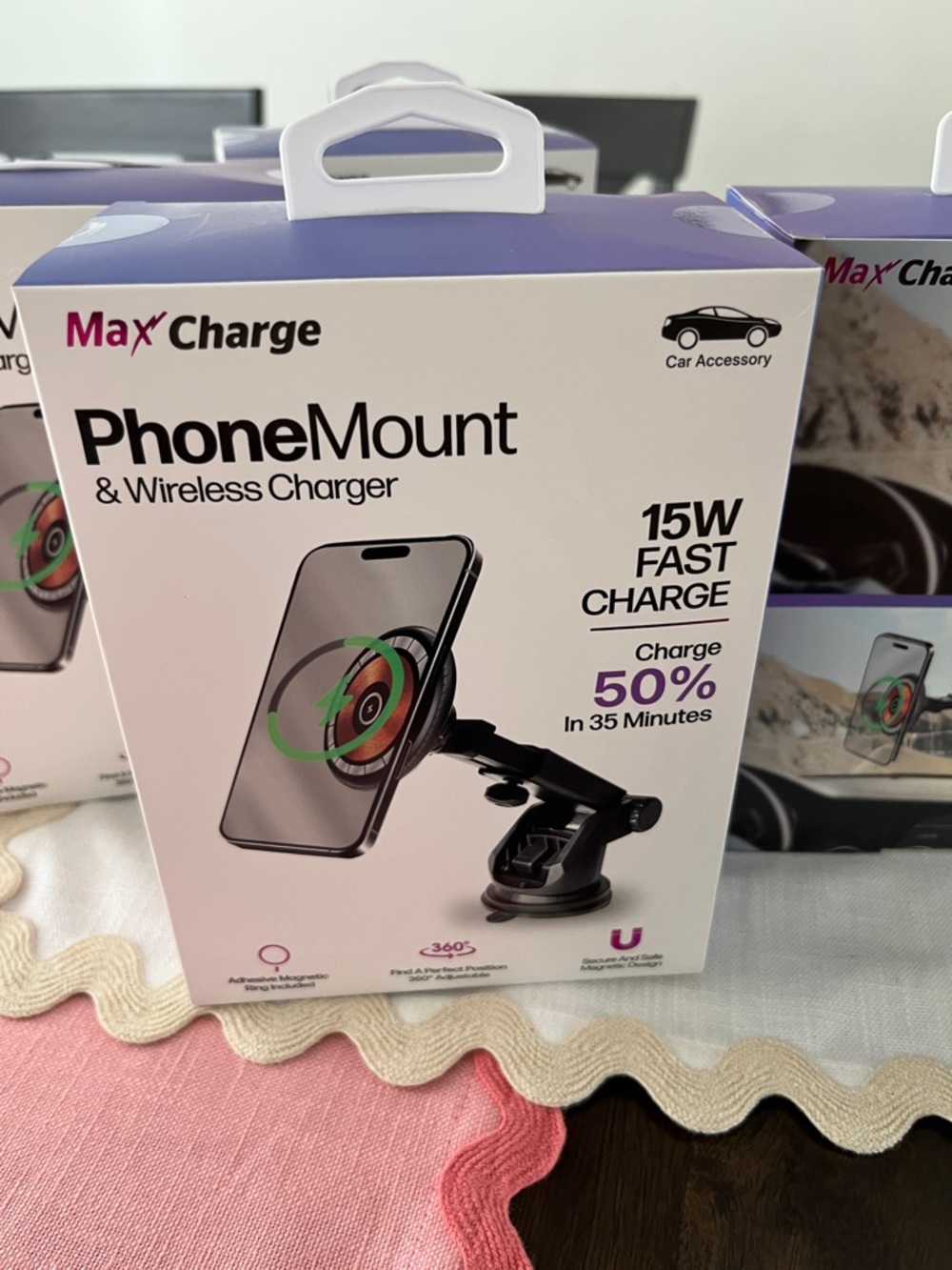 Phone Mount & Wireless Charger 15W Fast Charge - Black